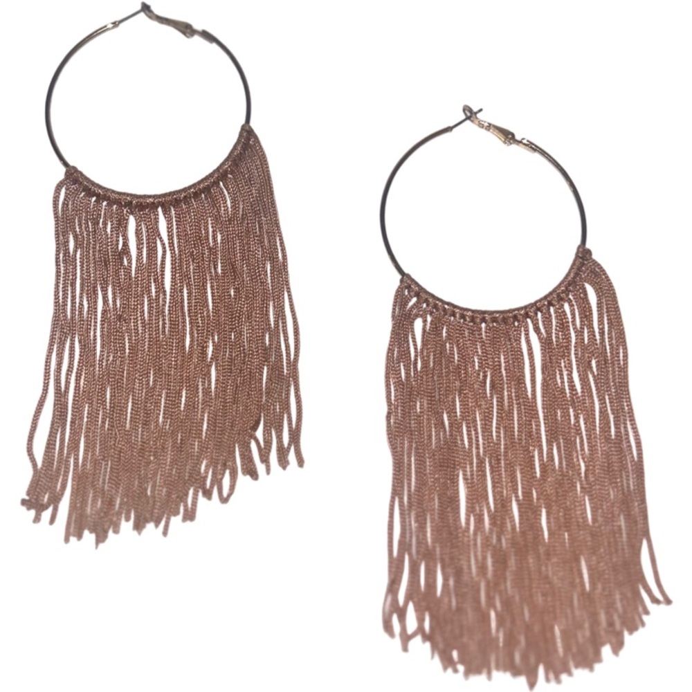 Set Of Pink & Black Fringe Earrings